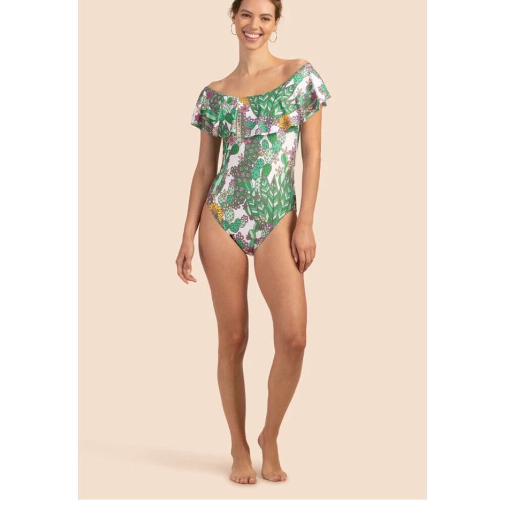 Trina Turk Cacti Off The Shoulder Ruffle One Piece size 8 - Picture 1 of 6